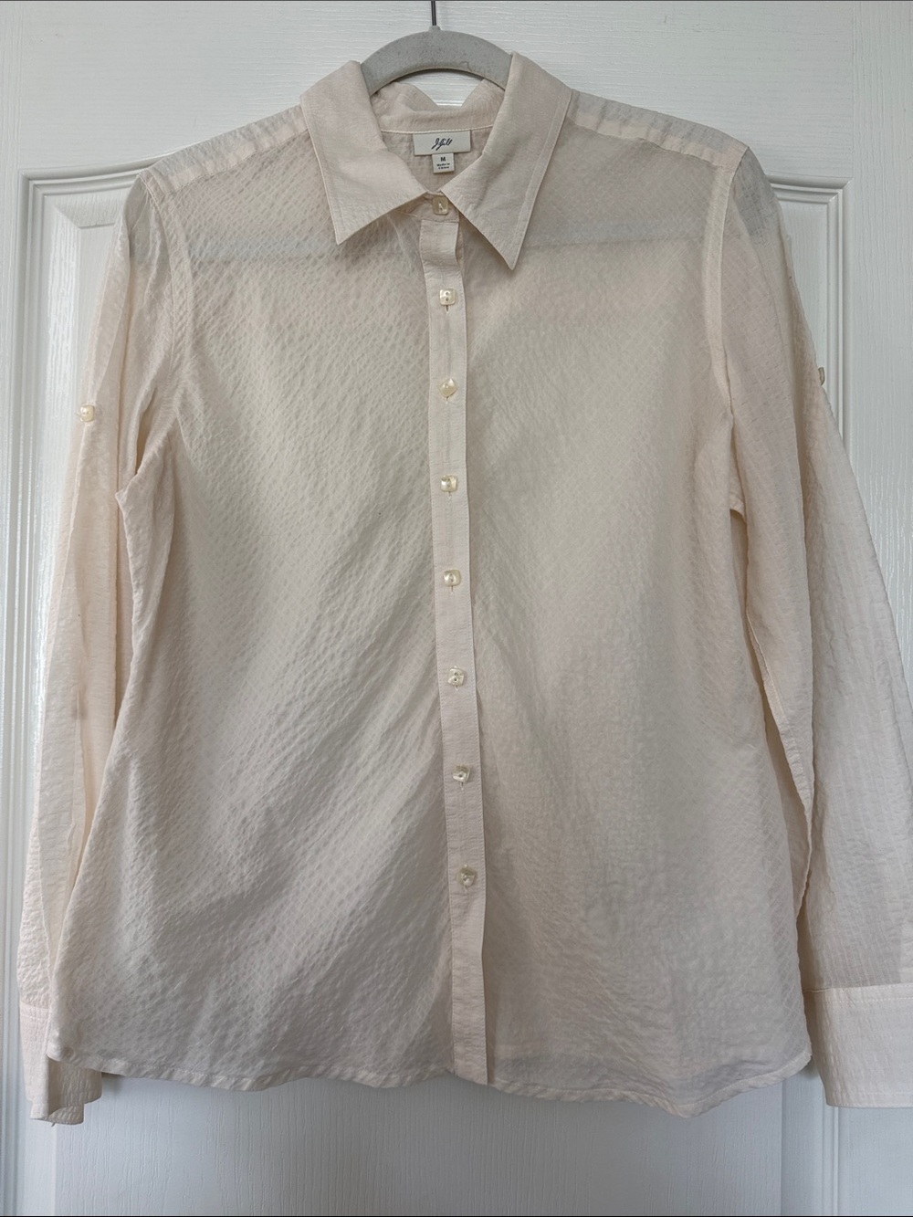 J Jill Light Cream Semi-Sheer Button-Down Shirt
